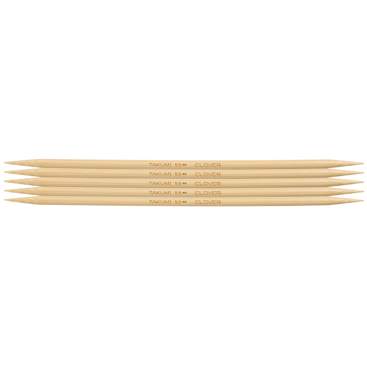 Set of 5 Clover Takumi bamboo double pointed knitting needles, 20cm, 5.5mm