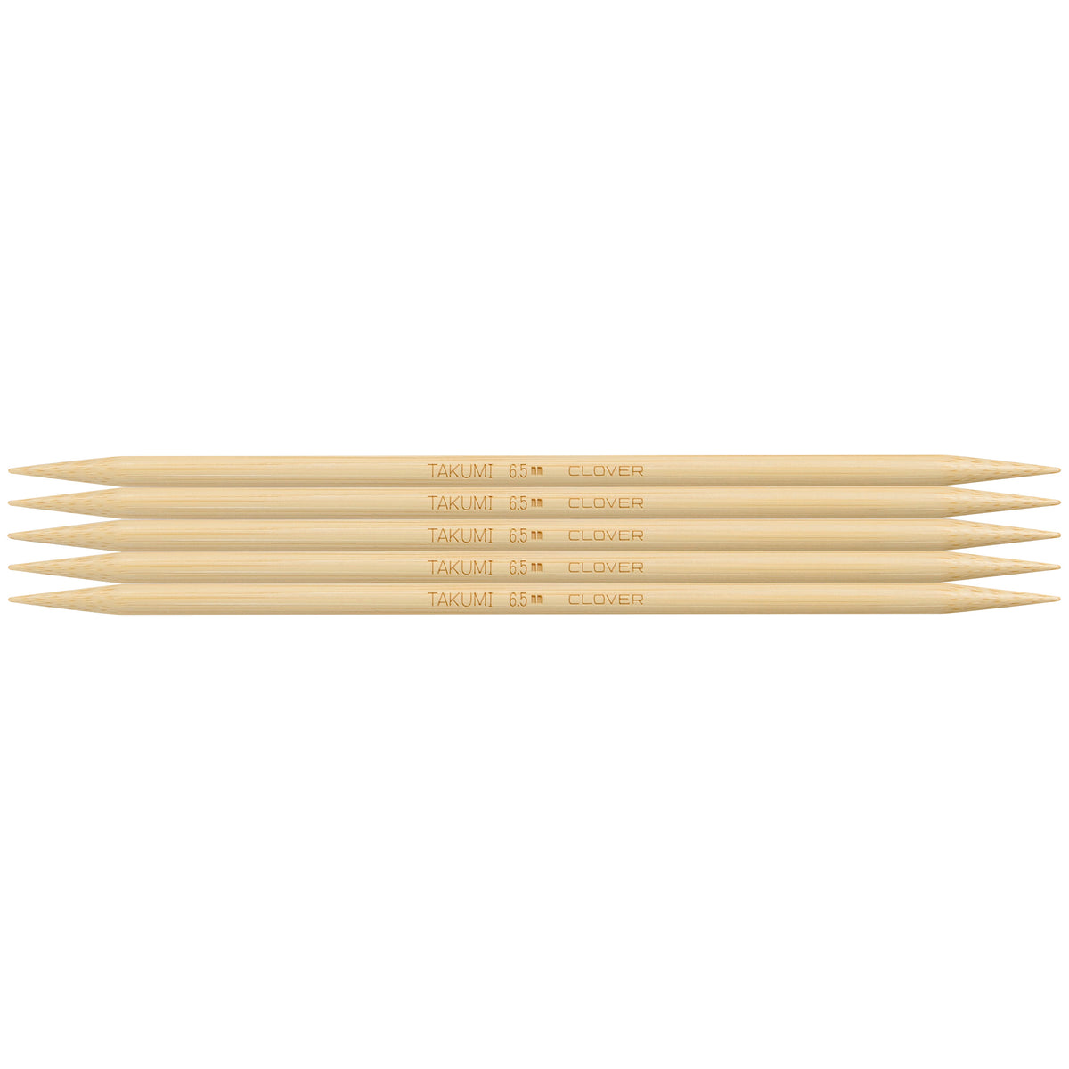 Set of 5 Clover Takumi bamboo double pointed knitting needles, 20cm, 6.5mm