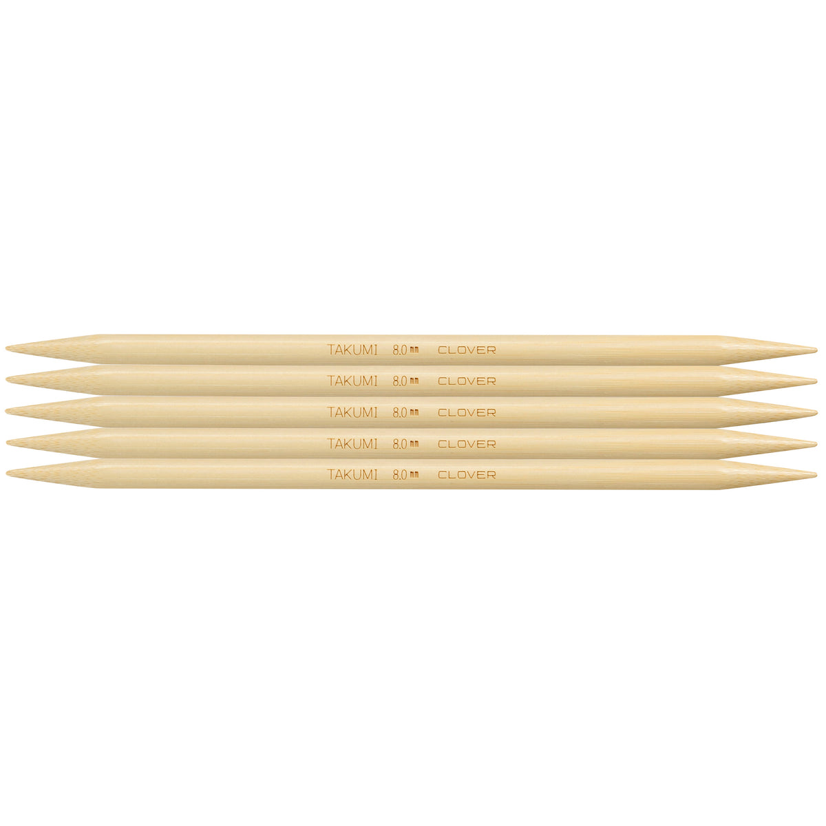 Set of 5 Clover Takumi bamboo double pointed knitting needles, 20cm, 8mm