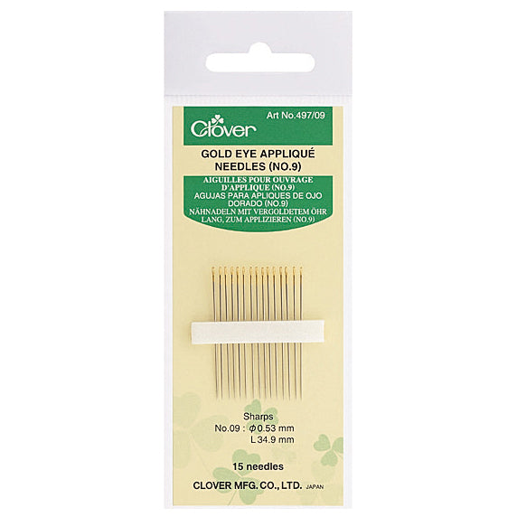 Pack of Clover Gold Eye applique hand sewing needles