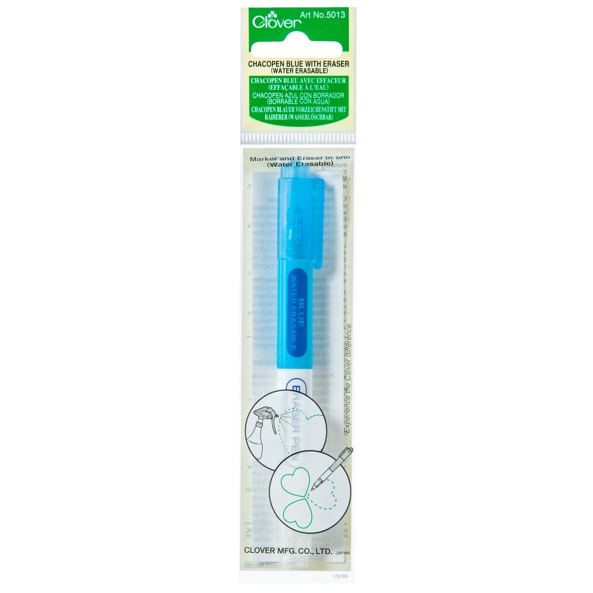 Clover Chacopen with Eraser - Water Soluble - Blue