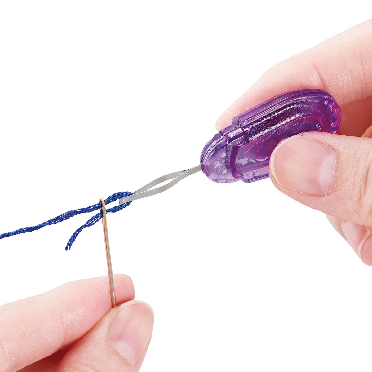 Clover purple embroidery needle threader with cap