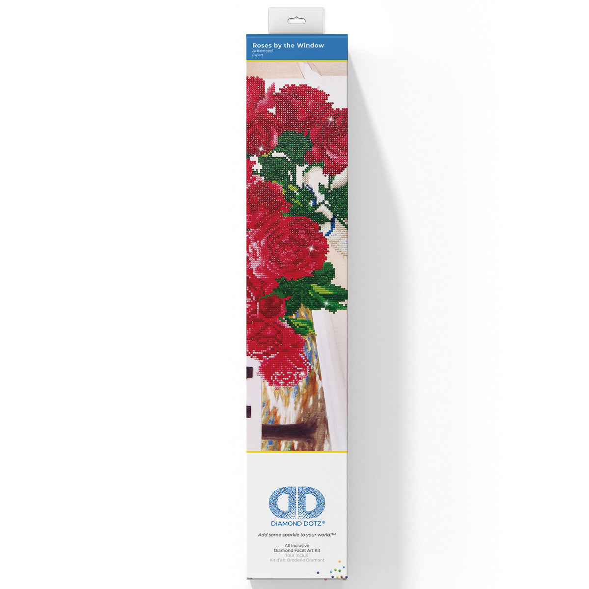 Diamond Dotz Roses By The Window diamond painting kit showing roses by a window