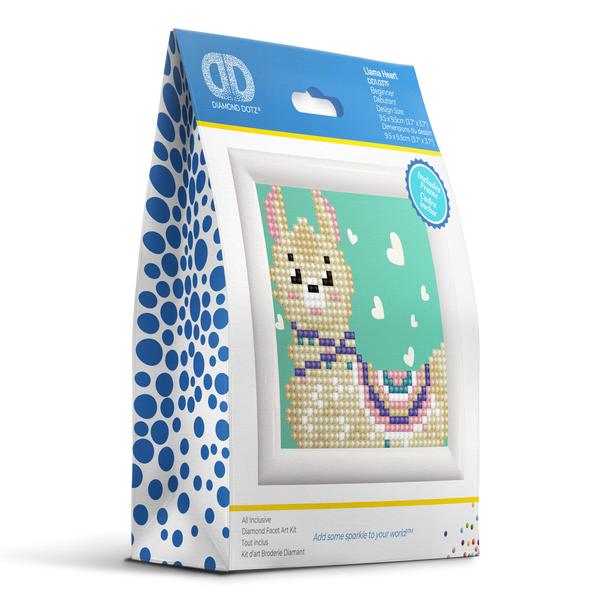 Diamond Dotz Llama Heart diamond painting kit with frame showing a llama heart design
