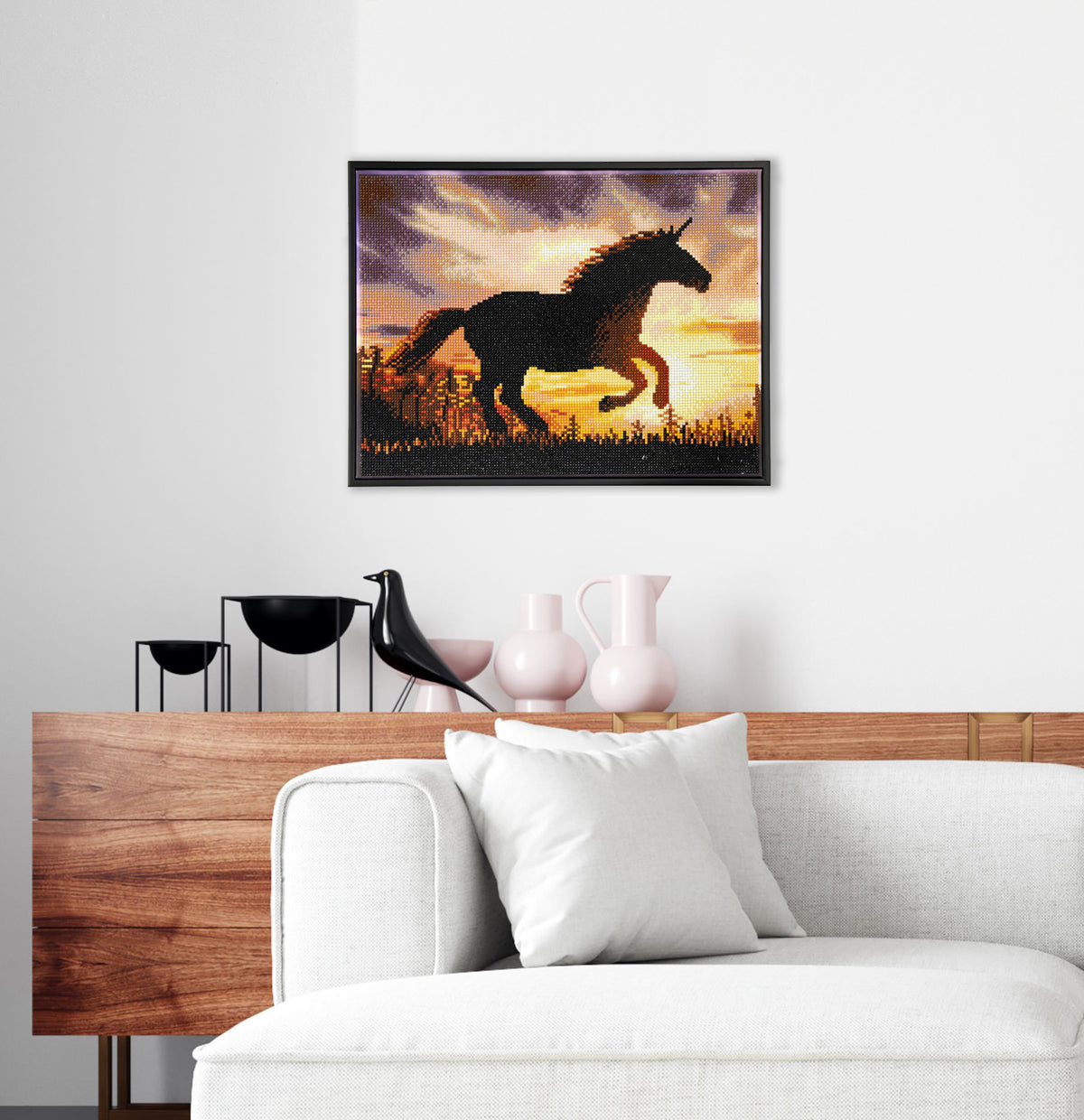 Diamond painting design of a unicorn silhouette