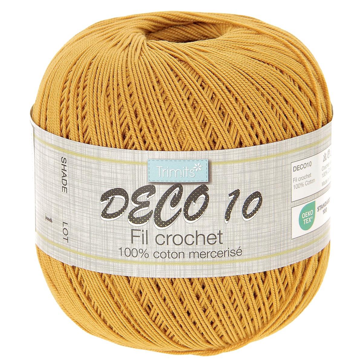 Ball of Trimits Deco 10 yarn in mustard yellow