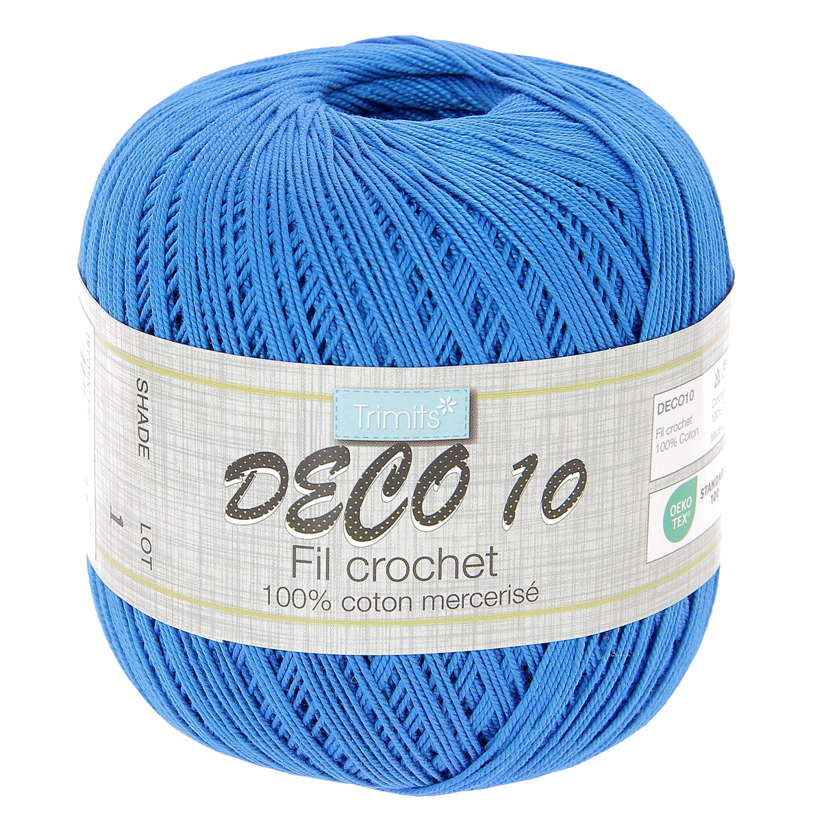 Ball of Trimits Deco 10 yarn in cobalt blue