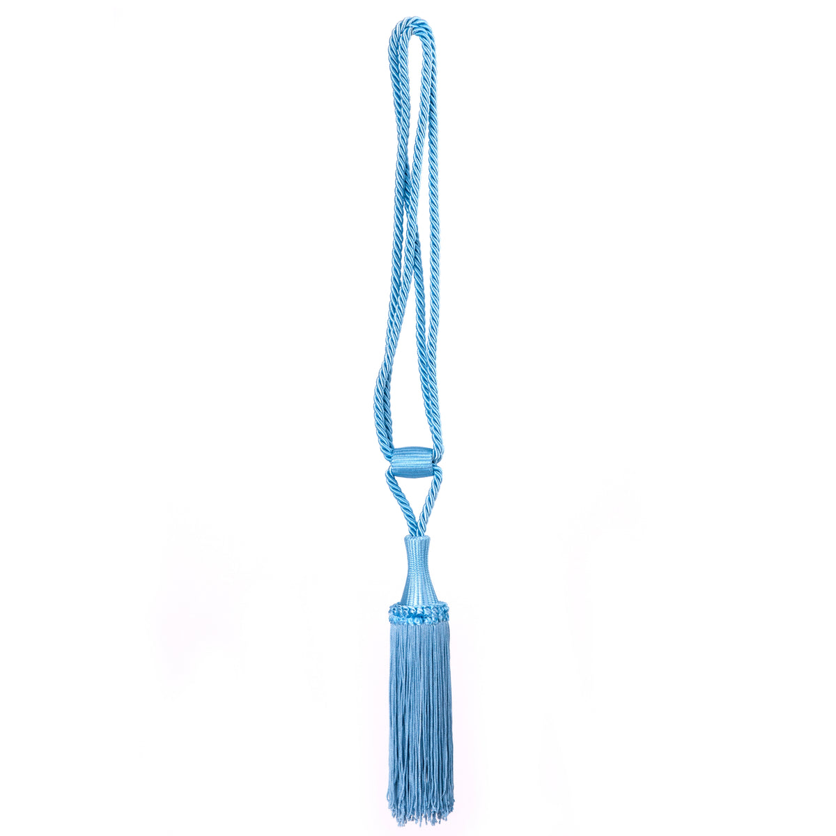 Light blue curtain tieback with tassel