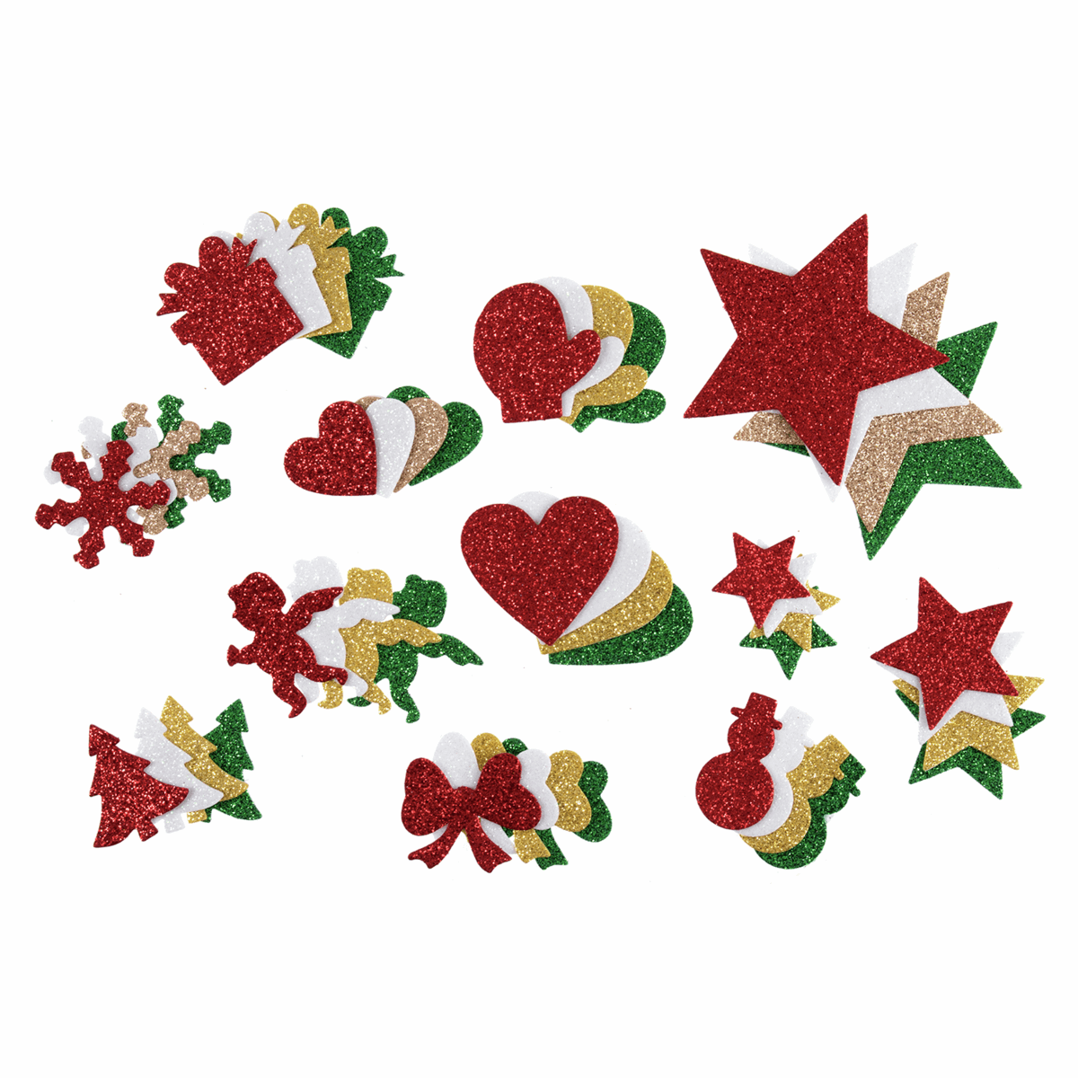 Trimits Christmas Glitter Sticky Back Felt Shapes (Pack of 80)