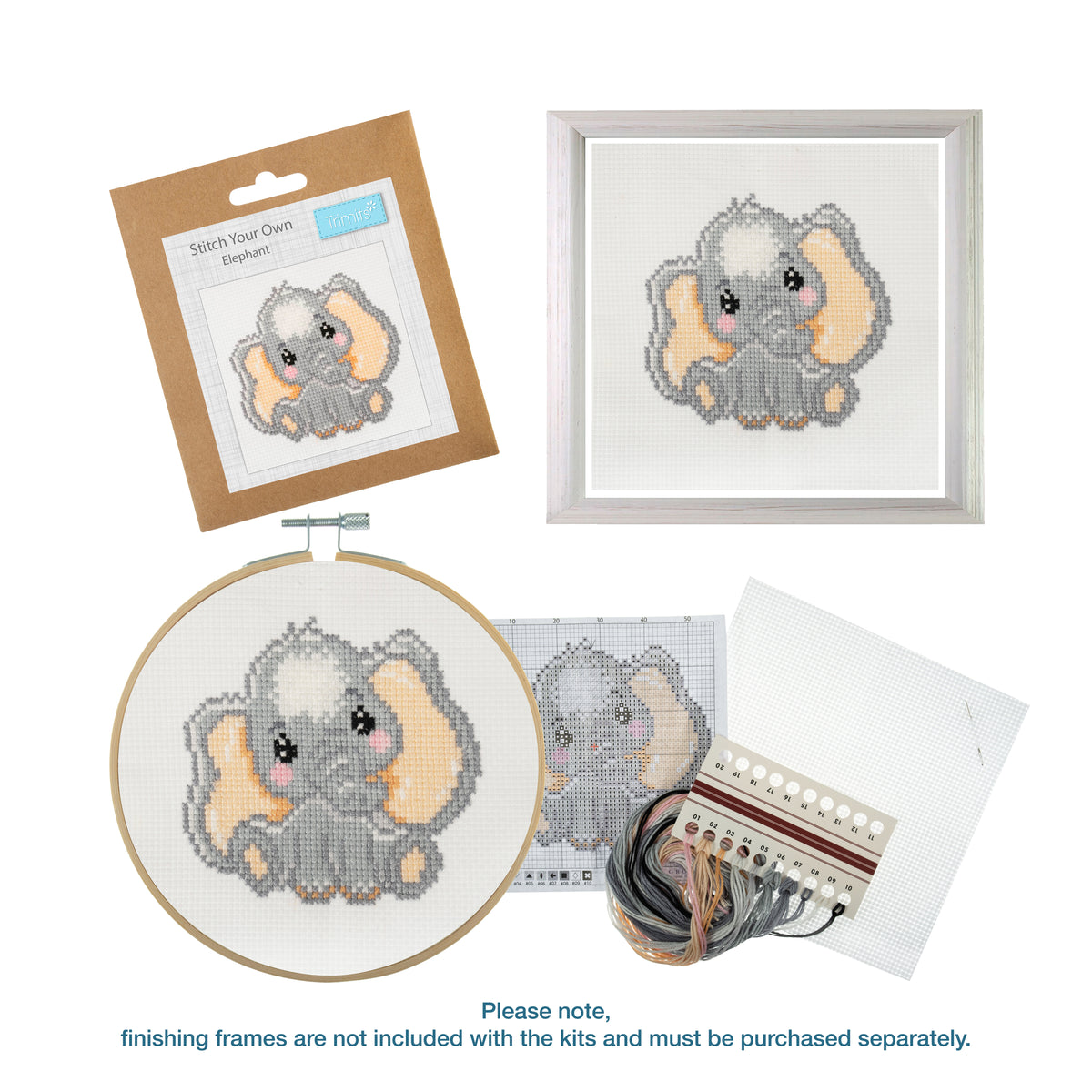 Trimits mini cross stitch kit showing an elephant