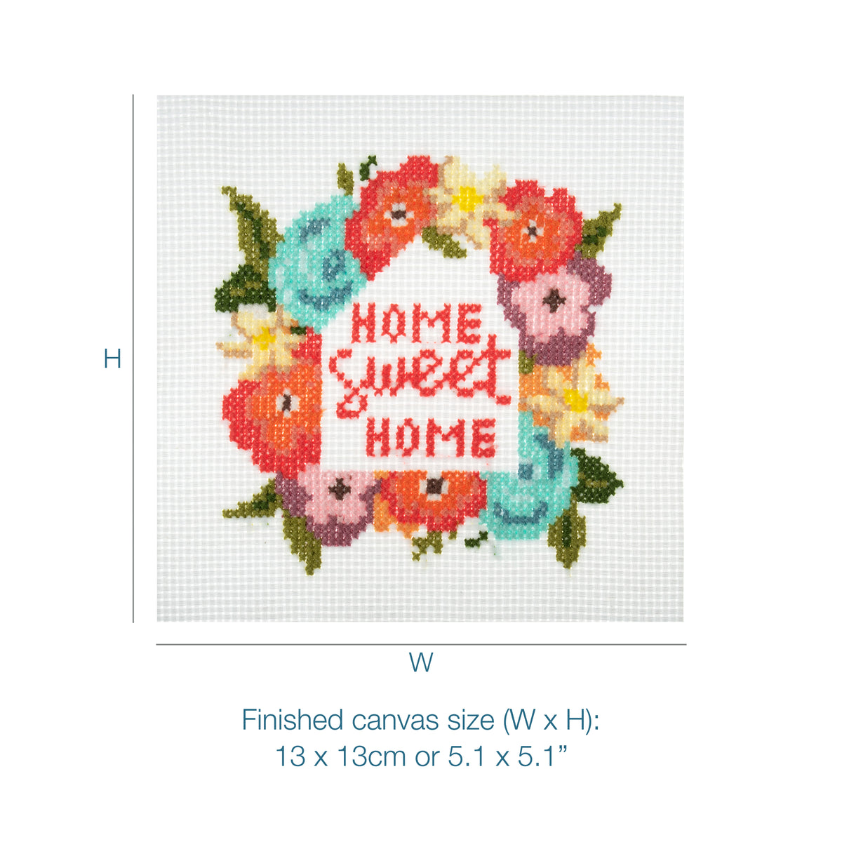 Trimits mini cross stitch kit showing a Home Sweet Home house design