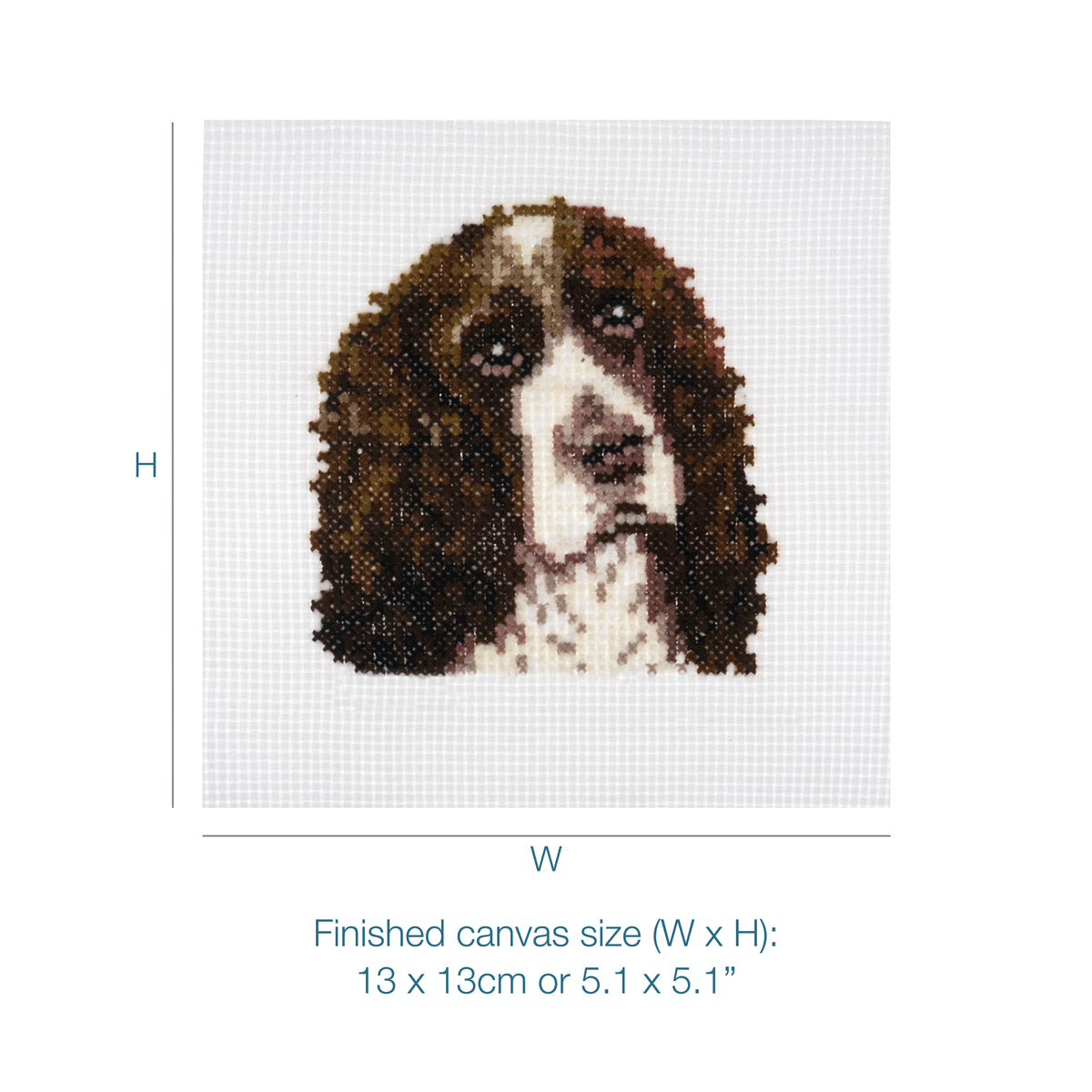Trimits mini cross stitch kit showing a springer spaniel
