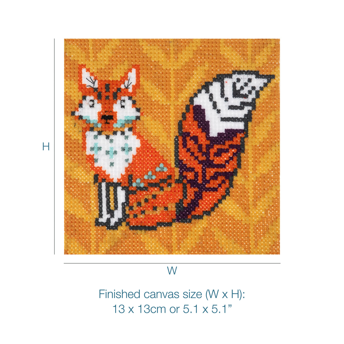 Trimits mini cross stitch kit showing a fox