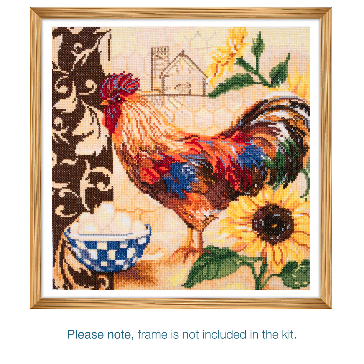 Finished country rooster counted cross stitch design