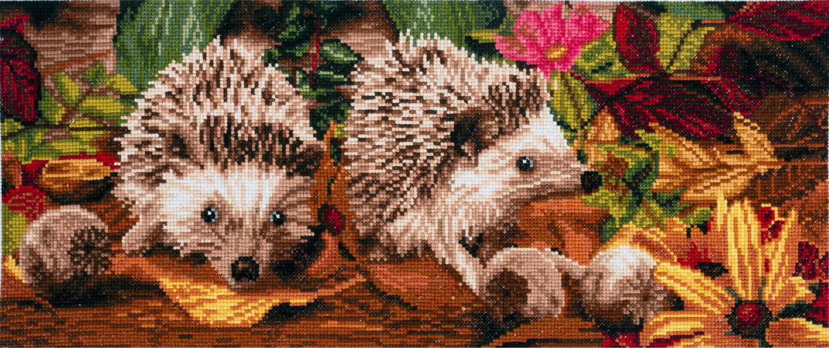 Finished hedgehogs counted cross stitch design