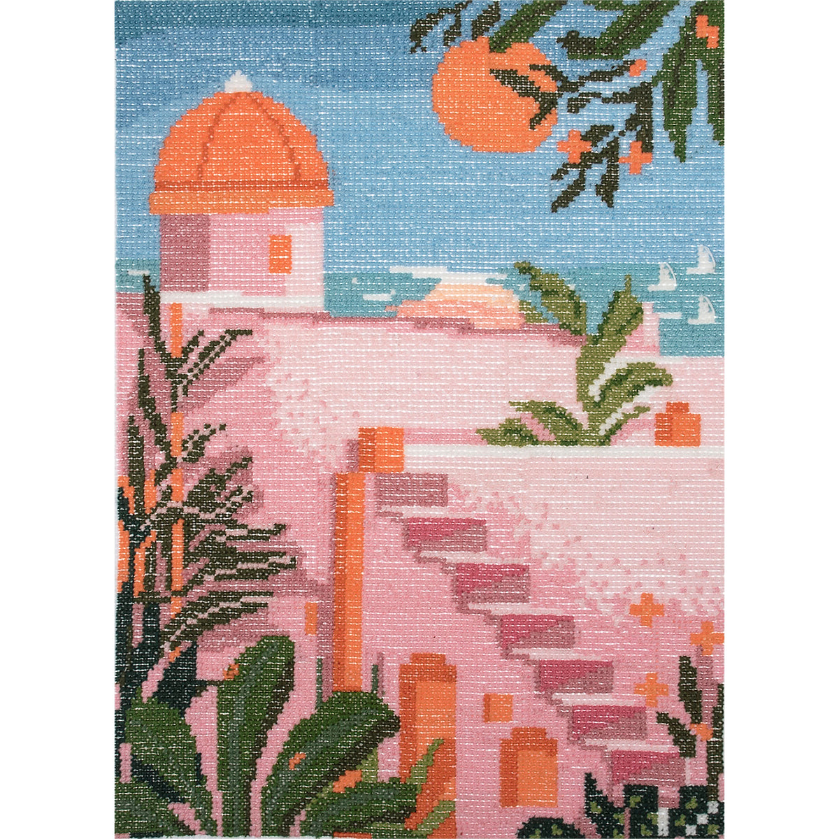 Trimits Holiday cross stitch kit packaging showing the finished design