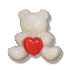White teddy bear button holding a red heart