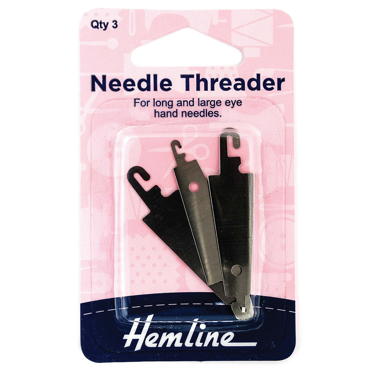 Three steel needle threaders in Hemline pack