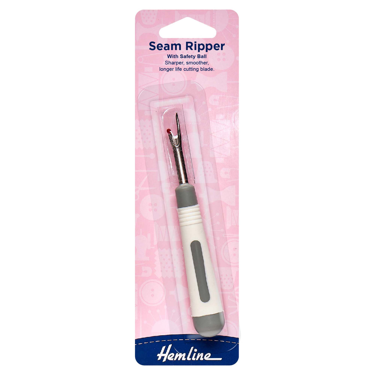 Large seam ripper with soft grip handle in Hemline packaging
