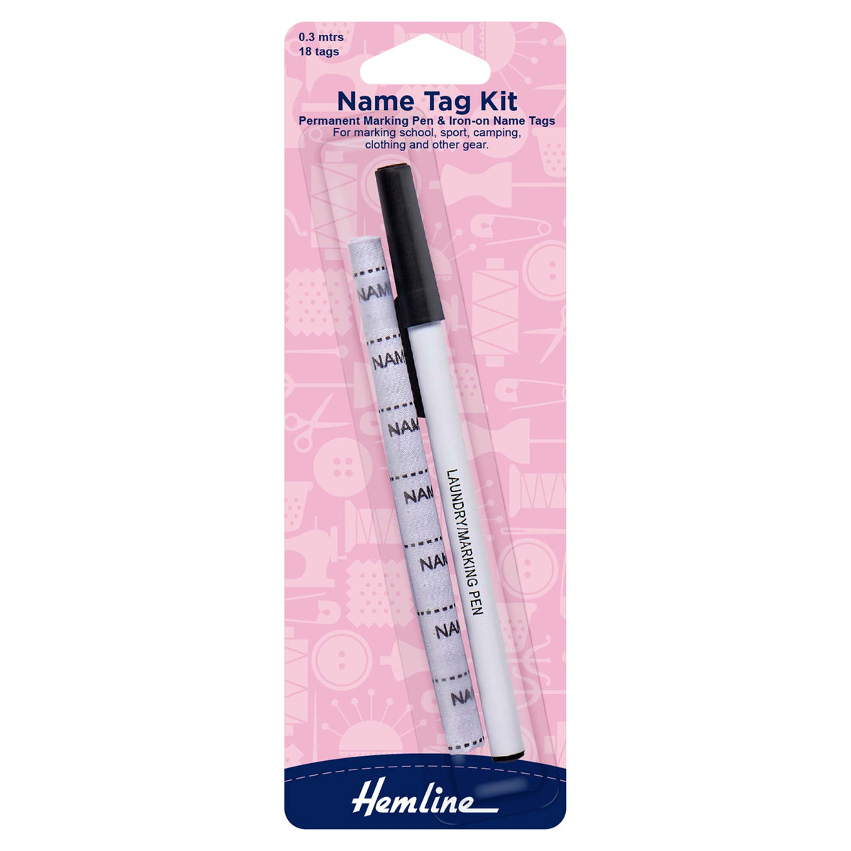 Hemline name tag kit with tags and black marking pen