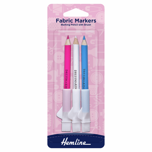 Dressmakers Fabric Marker Pencils with Brush - 3 colours