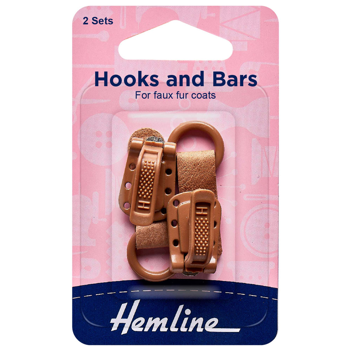 Two brown Hemline faux fur coat hook and bar sets on card