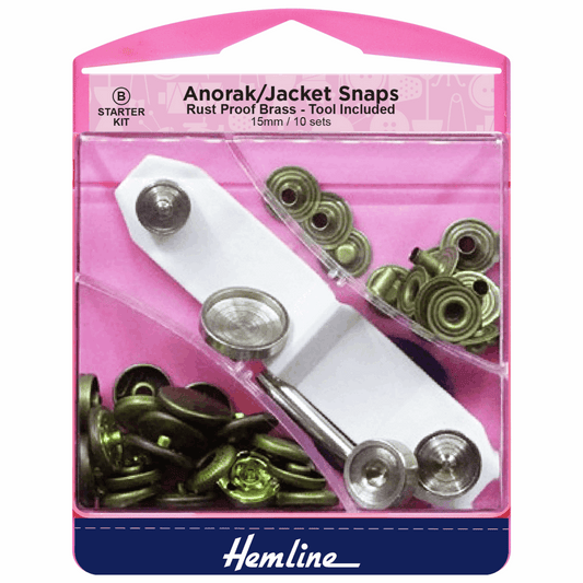 Hemline Antique Brass Anorak Snaps - 15mm (10 Sets)