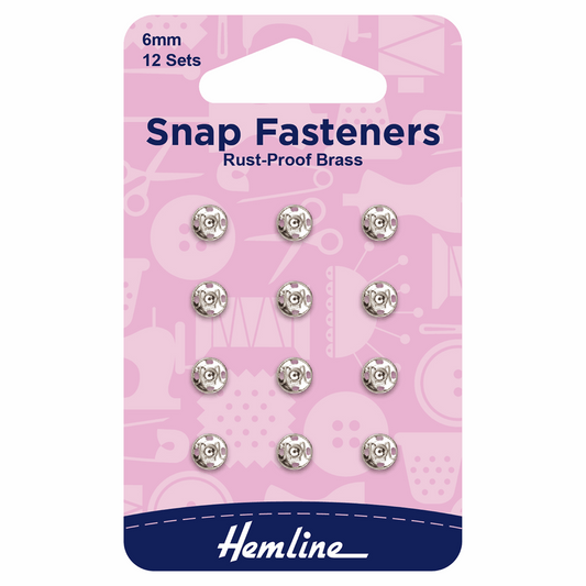 Sew-On Snap Fasteners - 6mm Nickel (Pack of 12)