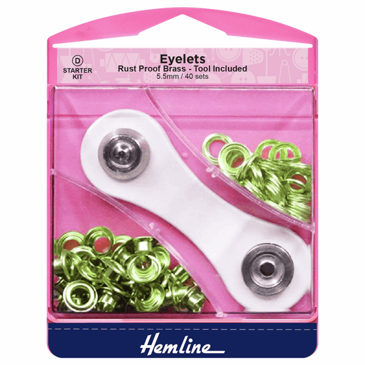 Hemline Gold Eyelets Starter Kit - 5.5mm (40 Pieces)