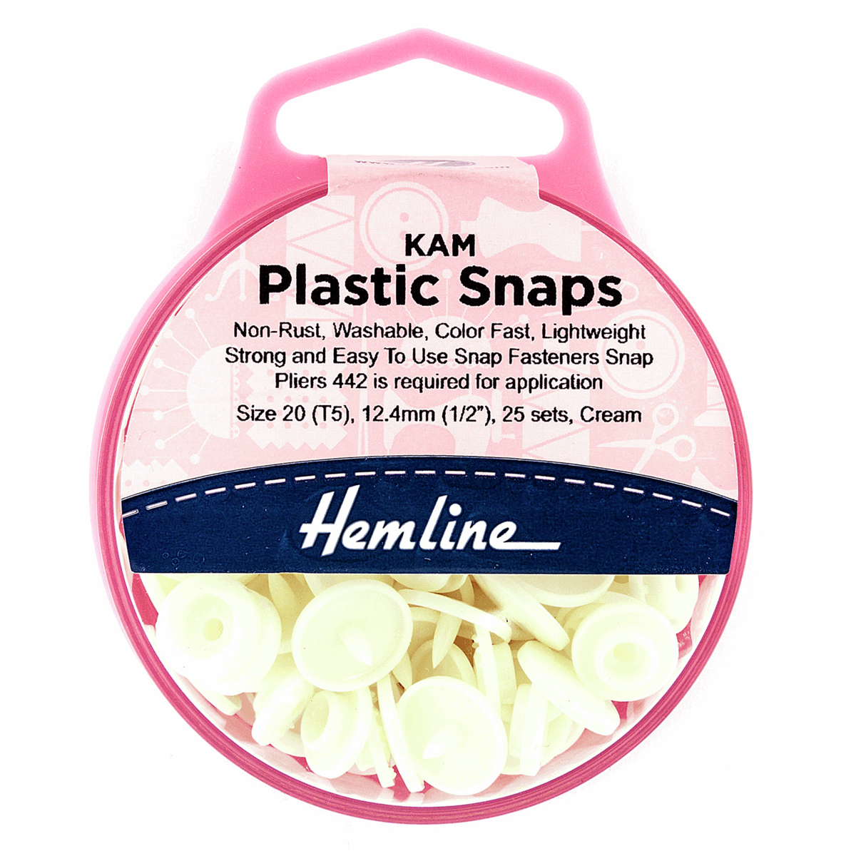 Hemline Cream Plastic Snap Fasteners - Size 20 / 12.4mm (25 Sets)