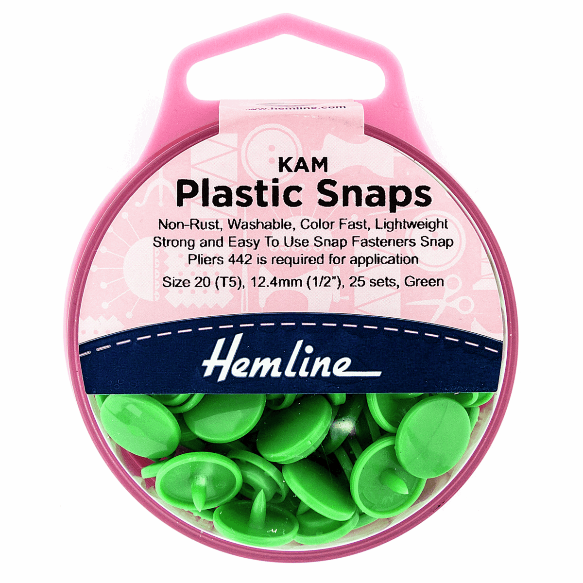 Hemline Green Plastic Snap Fasteners - Size 20 / 12.4mm (25 Sets)