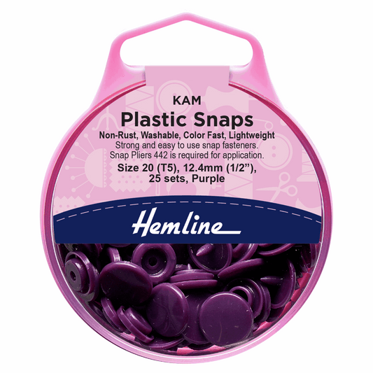 Hemline Purple Plastic Snap Fasteners - Size 20 / 12.4mm (25 Sets)