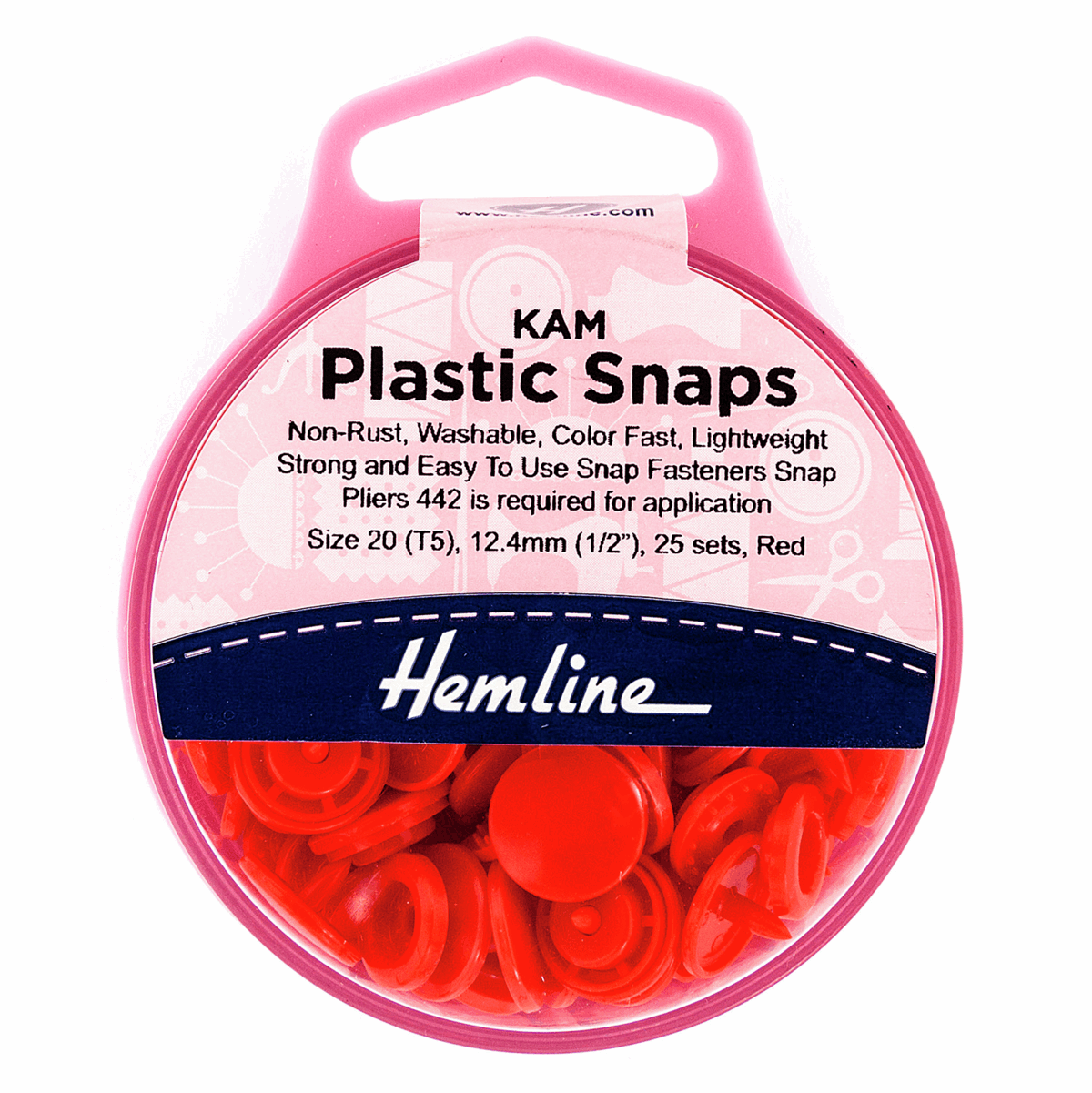 Hemline Red Plastic Snap Fasteners - Size 20 / 12.4mm (25 Sets)