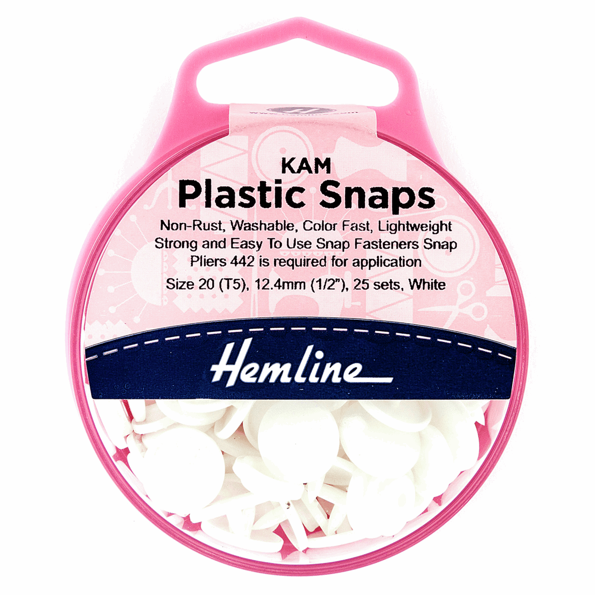 Hemline White Plastic Snap Fasteners - Size 20 / 12.4mm (25 Sets)