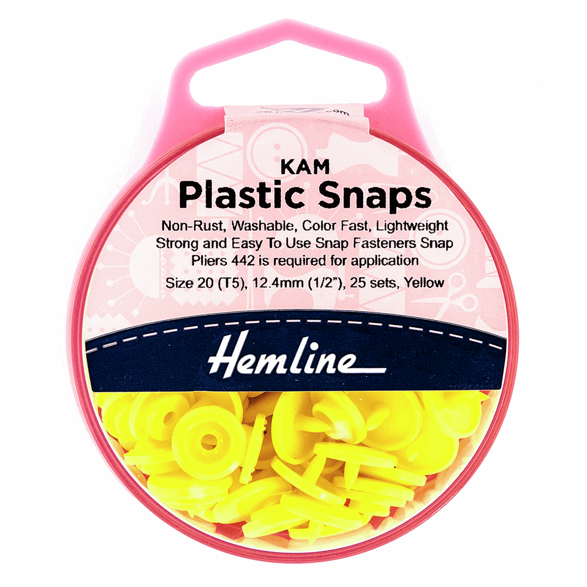 Hemline Yellow Plastic Snap Fasteners - Size 20 / 12.4mm (25 Sets)