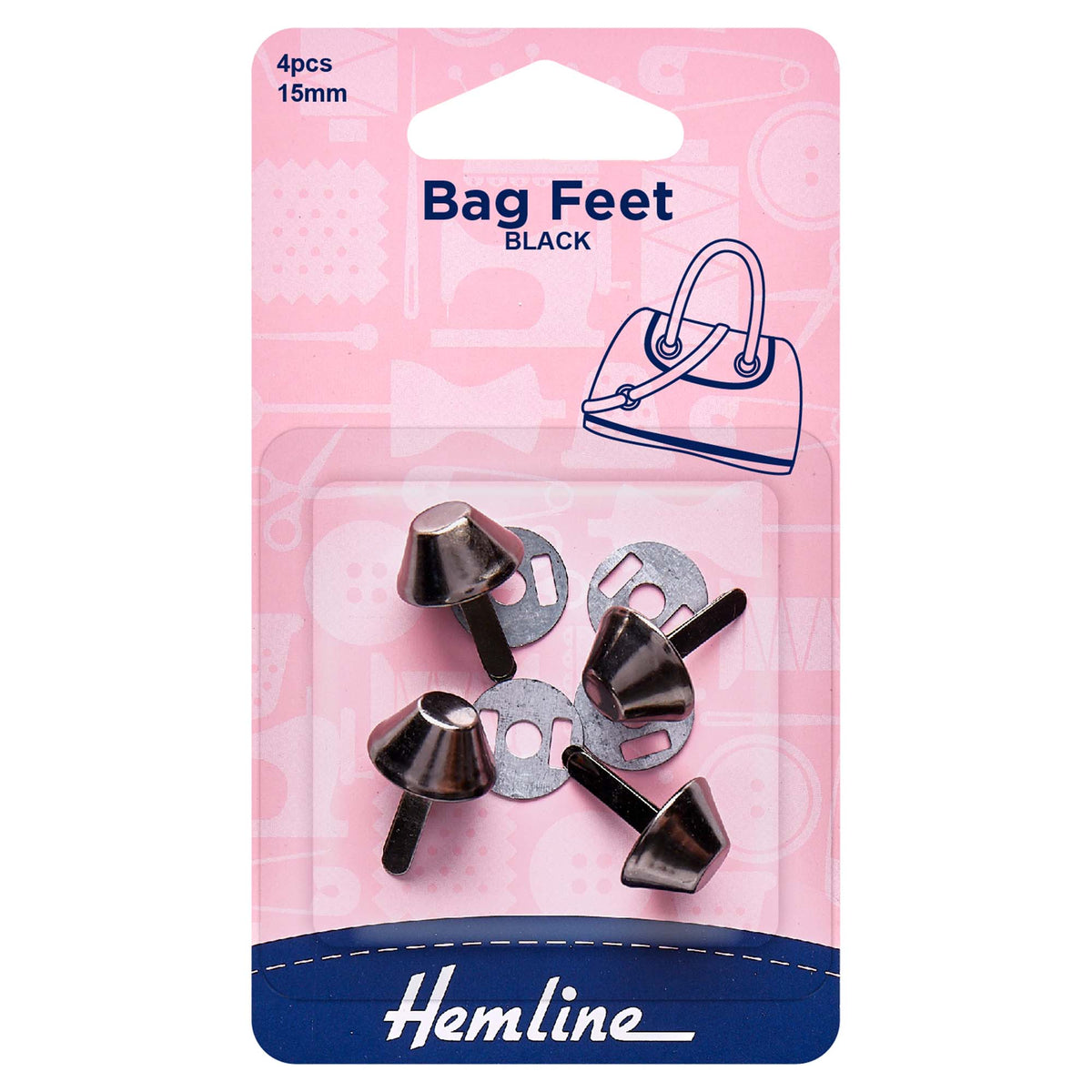Four Hemline 15mm black nickel bag feet