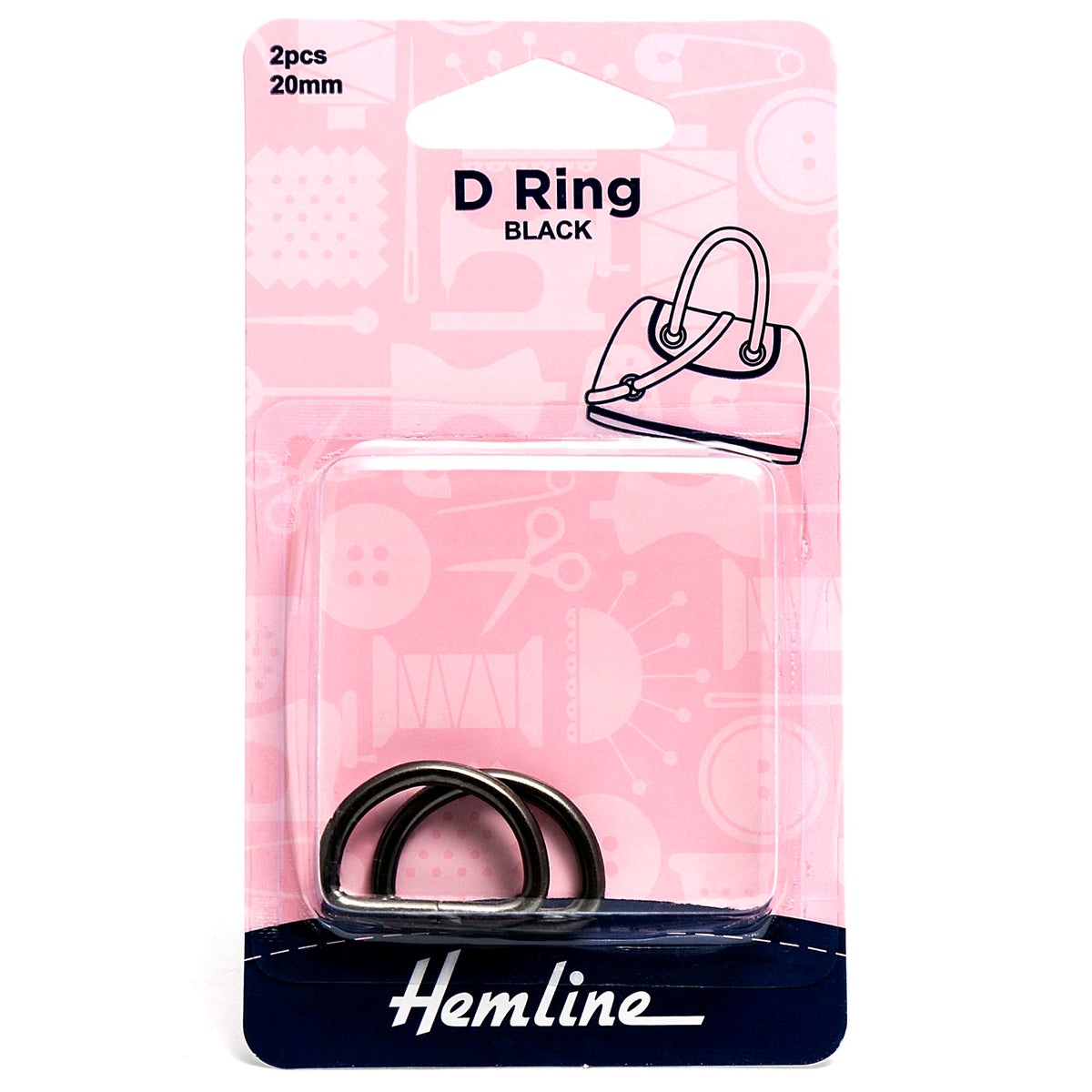 Two black nickel D rings on a Hemline card