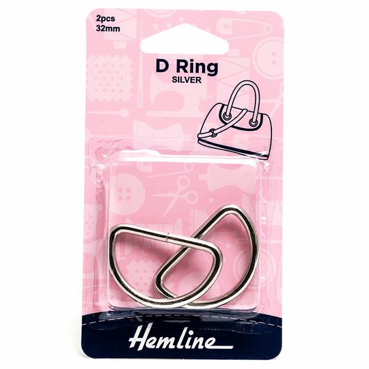 Hemline Nickel D Rings - 32mm (2 pack)