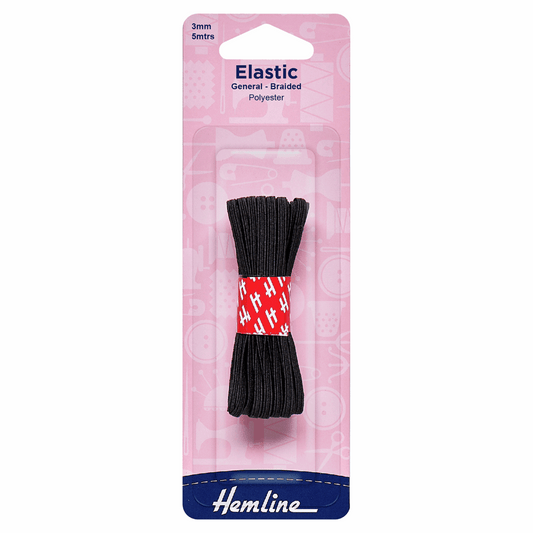 General Purpose Black Braided Elastic - 5m x 3mm