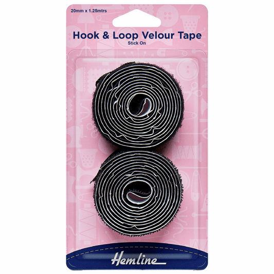 Stick On Black Hook & Loop Tape - 1.25m x 20mm