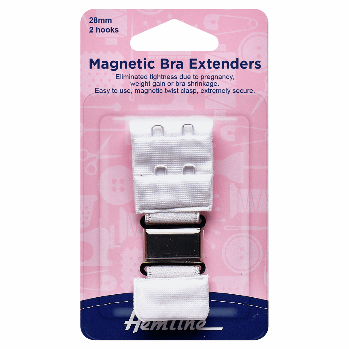 Hemline Magnetic Bra Back Extender - White 28mm