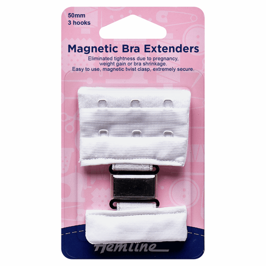 Hemline Magnetic Bra Back Extender - White 50mm