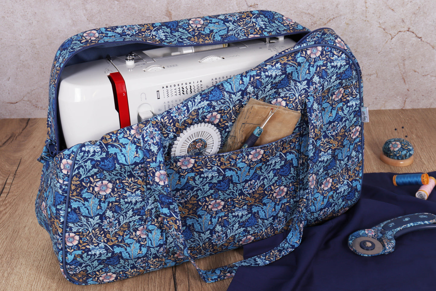 Woodblock Floral Sewing Machine Bag