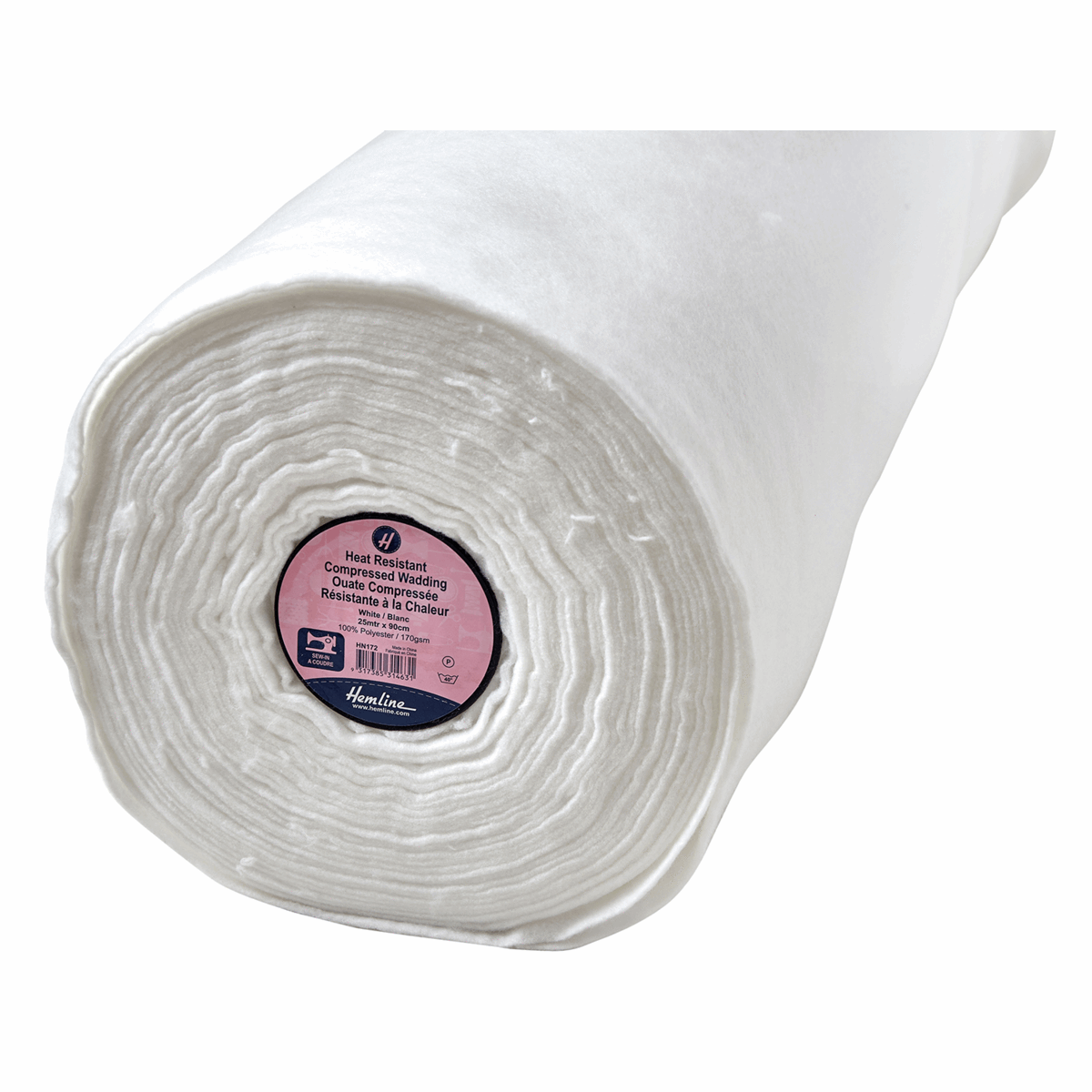 Hemline White Compressed Heat Resistant Sew-In Wadding - 25m x 90cm