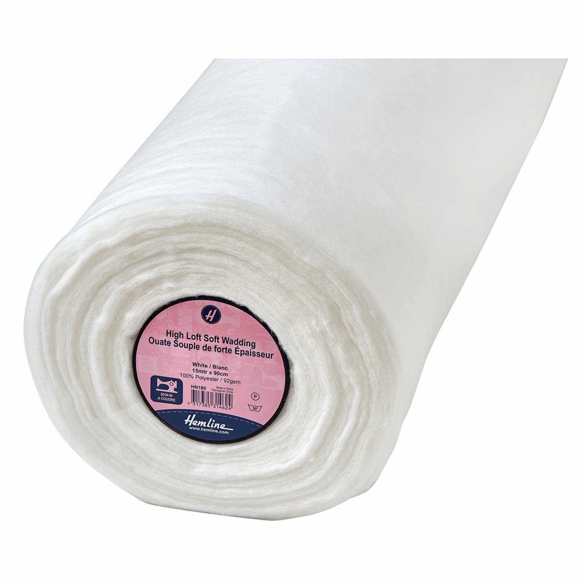 Hemline White Soft High Loft Sew-On Wadding - 15m x 90cm