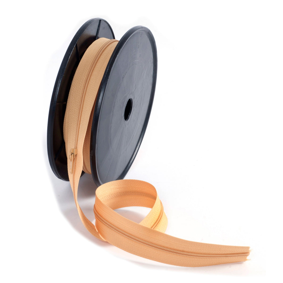 Roll of gold continuous nylon zip with sliders