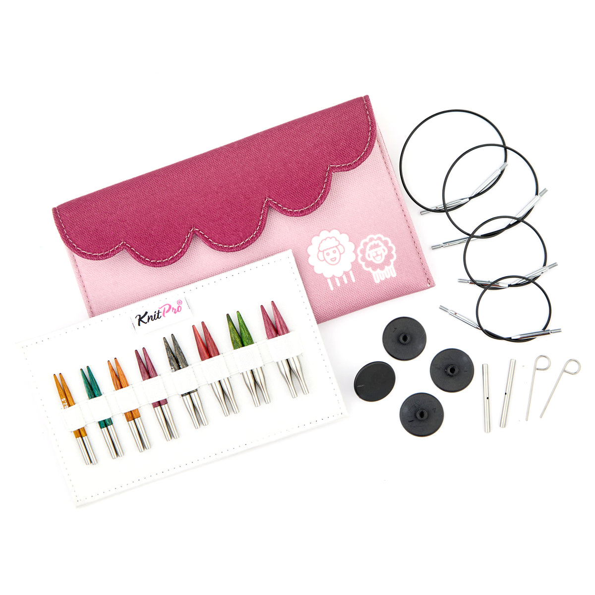 KnitPro Dreamz interchangeable circular needle mini set with wooden tips and cables in a fabric case