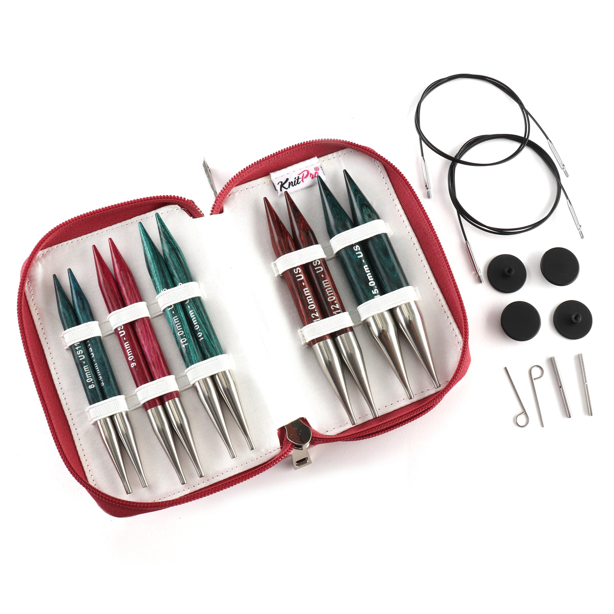 KnitPro Dreamz chunky interchangeable circular needle set with wooden tips and cables in a fabric case