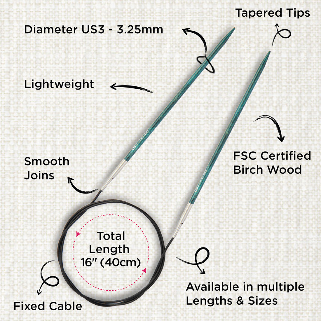 KnitPro Dreamz 25cm 3.25mm wooden fixed circular knitting needle