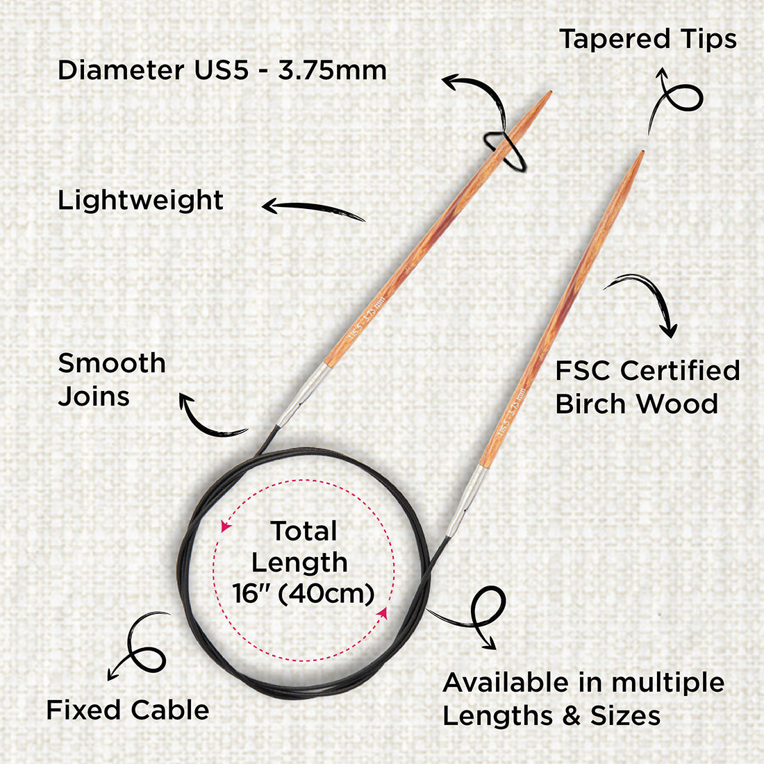KnitPro Dreamz 25cm 3.75mm wooden fixed circular knitting needle